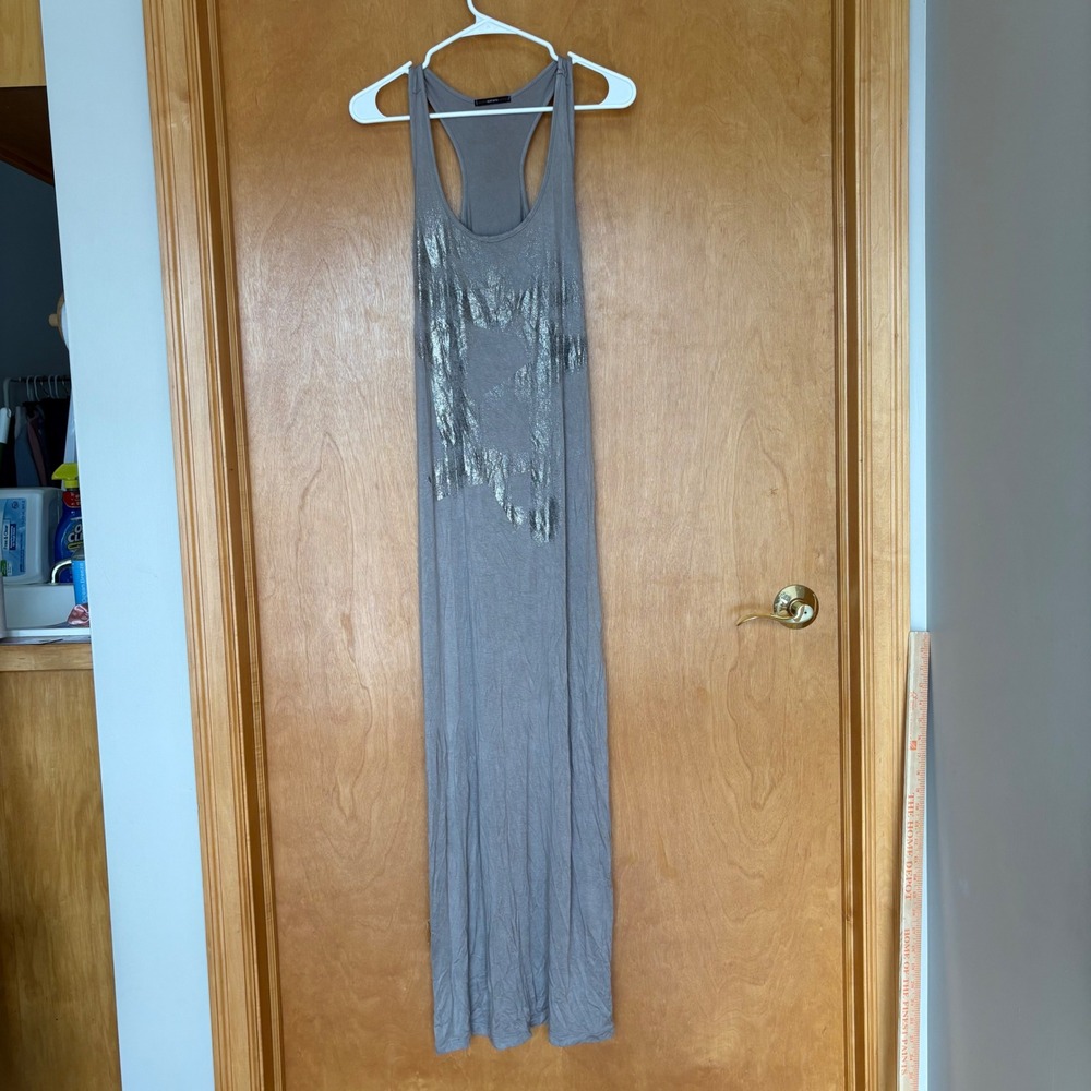 Soprano Womens Gray Metallic Print Racerback Maxi Dress Size Medium